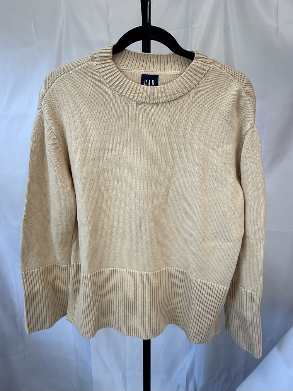 Gap pullover Sweater Small womens 100% cotton cream ivory long sleeve slit side